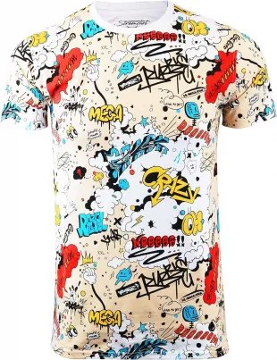 Mens Hipster Hip-Hop Urban Tees - NYC Street Fashion Graffiti Animation Print T-Shirt