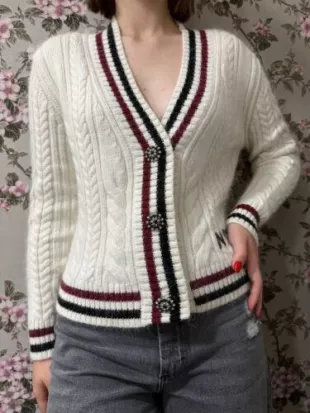 Cable-Knit Button-Front Wool-Blend Cardigan Sweater