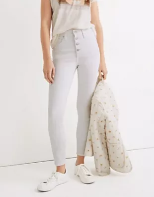 10" High-Rise Skinny Crop Jeans in Pure White: Button-Front Edition