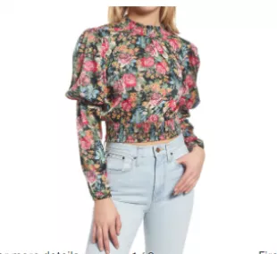 Dutchess Smocked Puff Sleeve Floral Print Top In Black Rose Garden