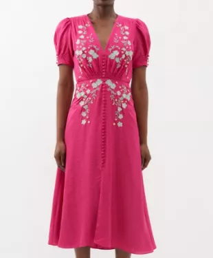 Saloni Lea embroidered-detail midi dress - Pink