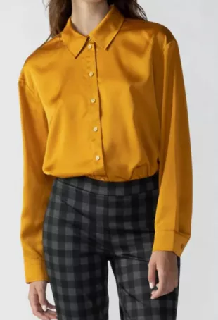 Satin Oversized Shirt In Aged Scotch