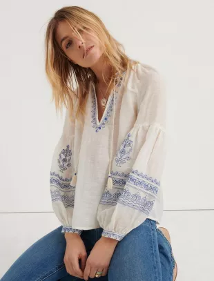 Lucky Brand - Embroidered Yoke Peasant Top