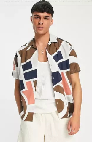 Premium Abstract Print Camp Collar Short Sleeve Shirt