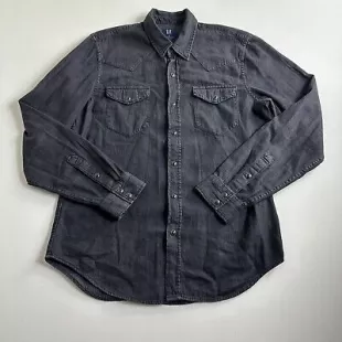 1969 Men's Cowboy Pearl Snaps Denim Western Shirt Slim Fit Size Medium Black