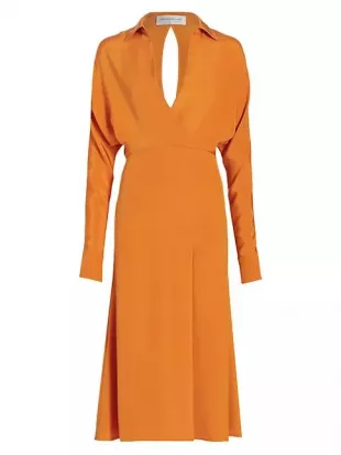 Silk Wrap Front Midi Shirt Dress