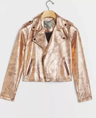 Brisa Metallic Cropped Faux Leather Moto Jacket