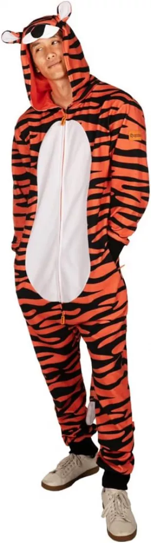 Men’s Tiger Costume - Orange and Black Striped Cat Halloween Jumpsuit Size X-Large