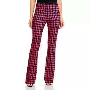 Womens Pink Houndstooth Mid-Rise Bootcut Pants