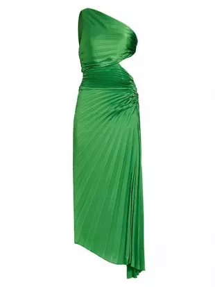 open lace back dress Brooklynn One-Shoulder Accordion Pleat Dress Black L