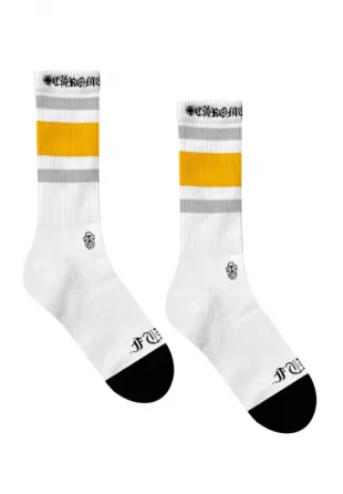 White & Yellow Stripe Logo Socks