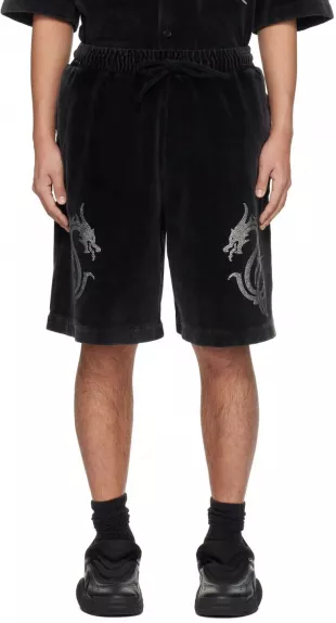 Black Velour Dragon Shorts