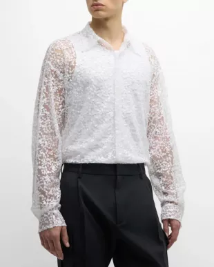 Men's Sequin Blossoms Sheer Dress Shirt
