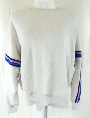 Womens Medium Sweatshirt Sporty Striped Crewneck Pullover French Terry