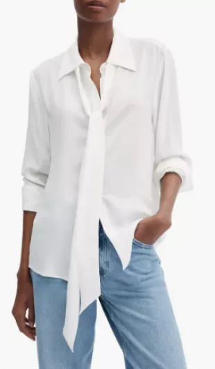 Mango - Tie Neck Button-up Shirt