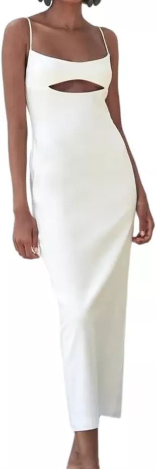 Women's Hollow Sexy Dress Summer Fashion Adjustable Strap Slit Sleeveless Backless Slim Banquet Dress