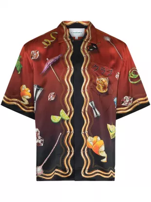 Club Sunset Short Sleeve Silk Shirt Red/Multi
