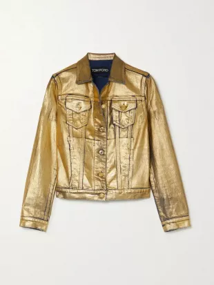 Metallic coated-denim jacket