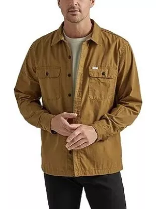 Men's Workwear Loose Fit Long Sleeve Button-Down Overshirt, Tumbleweed (Canvas)