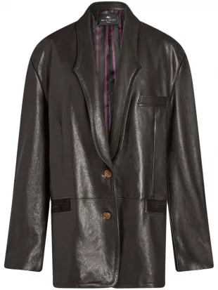 Suede-Trim Leather Jacket