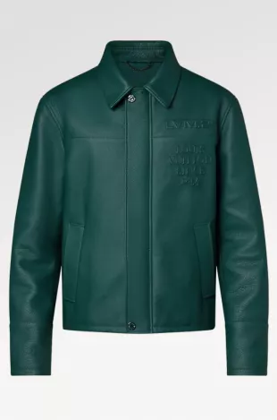 Pine Green Logo Embossed Leather Overshirt