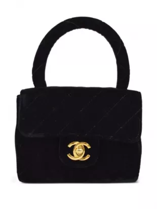 Mini Shopping Bag in Shiny Aged Calfskin & Gold-Tone Metal Black