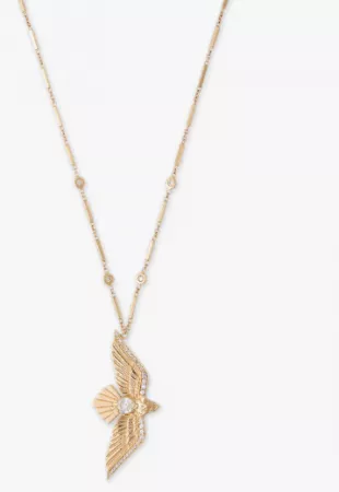 Teardrop Pave Diamond in Flight Bird Necklace
