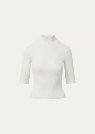 Pernia Rib-Knit Turtleneck Pullover Top