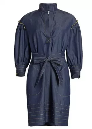 Wo Mia Contrast Stitch Denim Minidress