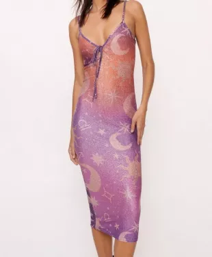 Ombre Celestial Printed Cami Midi Dress