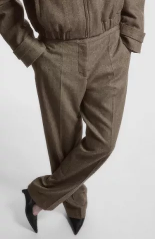 Straight Leg Wool Herringbone Trousers