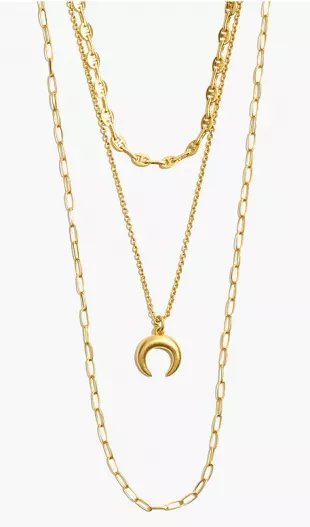 Mixed Chain Chunky Crescent Moon Necklace Set