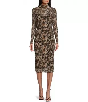 Vivienne Printed Mesh Turtleneck Dress