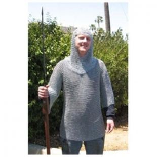 3/4 Length Sleeves Chainmail Shirt with Hood: Medieval Armor