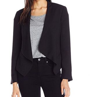 Vince Camuto Women's Drape Front Blazer, Rich Black, 10