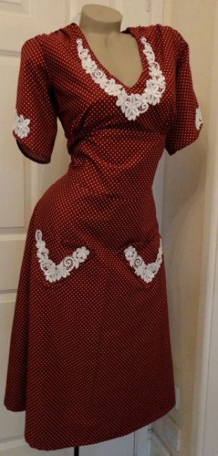 Movie replica 1940s dress in pindot cotton fabric CUSTOM MADE to your size
