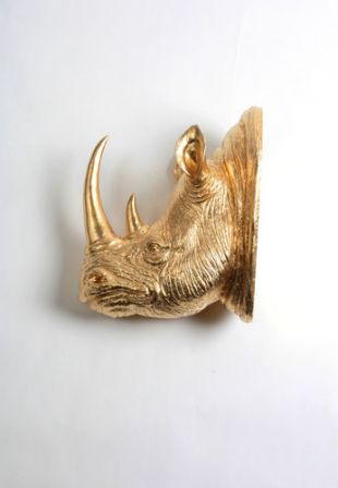Tête de rhinoceros couleur or, sans cadre