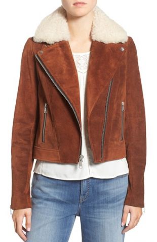 Andrew mark Suede Jacket with Genuine Shearling Collar