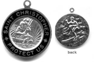 St. Christopher Surf Medal - Small Silver/Black