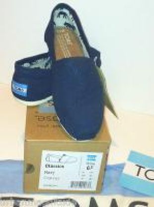 Toms Shoes Navy Blue Size 8 Flat Slippers Slip On Canvas Classic Tom Original