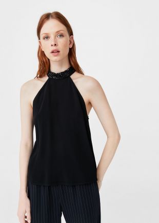 Top emmanchures américaines à cristaux    Femme | MANGO France