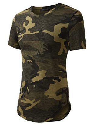 HEMOON Homme Hipster T-Shirt Garniture decore sur Cote Manches Courtes Camouflage Vert XL