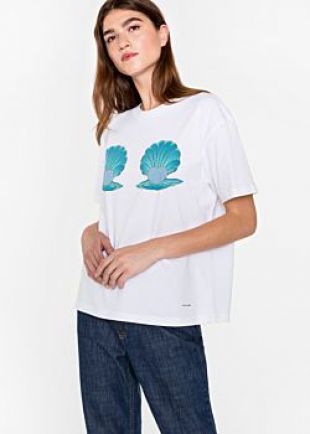 Tee shirt Femme Blanc 'Shells' En Coton