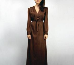 Manches longues Maxi robe Vintage V cou des années 70 robe robe longue marron des années 1970 Maxi   moyenne M