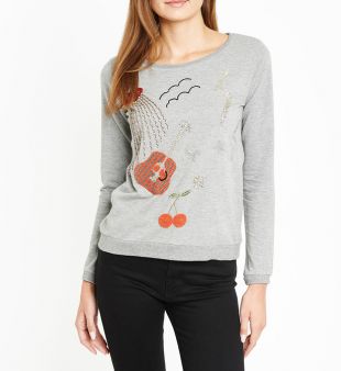 Sweat orné de broderies fantaisie en perles et en sequins