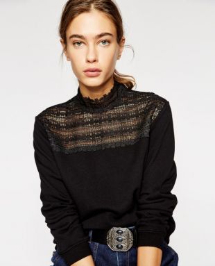 Sweat molleton noir dentelle
