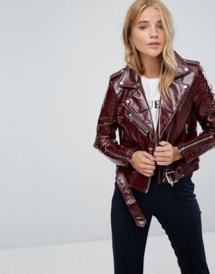 Bershka red clearance leather jacket