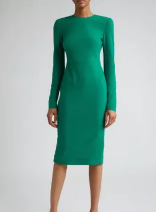 Long Sleeve Wool Blend Jersey Sheath Dress