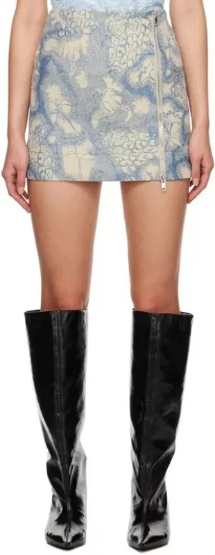 Blue Jacquard Miniskirt