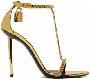 Gold Laminated Heeled Sandals